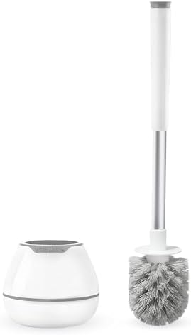 BOOMJOY Toilet Brush and Holder Set, Toilet Bowl Cleaner Brush, Toilet Scrubber Brush with Tweezers for Bathroom Cleaning, RV Accessories and House Organization Must-Haves - White
