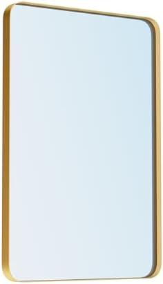 VocalStar Gold Bathroom Mirror for Wall, 24 x 36 Inch Metal Framed Rounded Rectangle Vanity Mirror Modern Farmhouse, 1/4-inch Shatterproof Glass | Ultra-Flush Hanging
