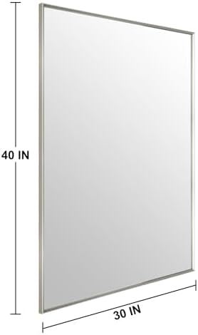 Bathroom Mirror for Wall, 40x30 Inch Framed Vanity Mirror Brushed Nickel