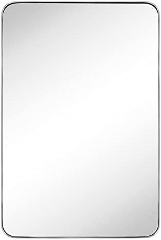 GRACTO 24x36'' Brushed Nickel Metal Framed Bathroom Mirror for Wall in Stainless Steel Rounded Rectangular Bathroom Vanity Mirrors Wall Mounted