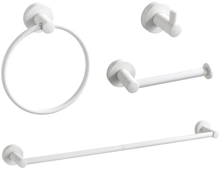 BGL Bathroom Accessories Set 4-Pieces White Zinc Alloy Wall Mounted Towel Racks for Bathroom