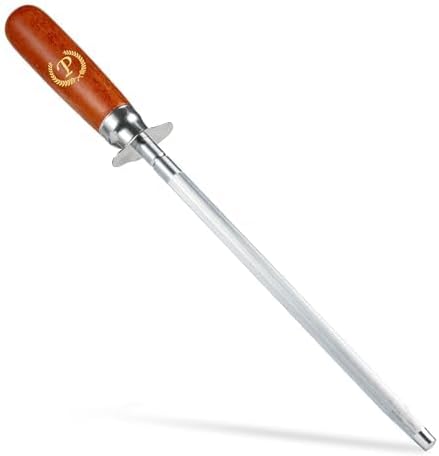 Knife Sharpener Rod, Kitchen Knives Sharpener Carbon Steel Professional Knife Sharpening Steel, Honing Rod with Hanging Holes (13 inches), P