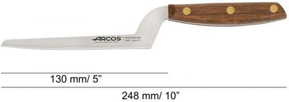 Arcos Cheese Knife set 3 pieces. Nitrum Stainless Steel. Very useful set for irregular pieces of hard cheeses, soft cheeses and creamy cheeses. Handle 100% Ovengkol wood Series Nordika. Color Brown.