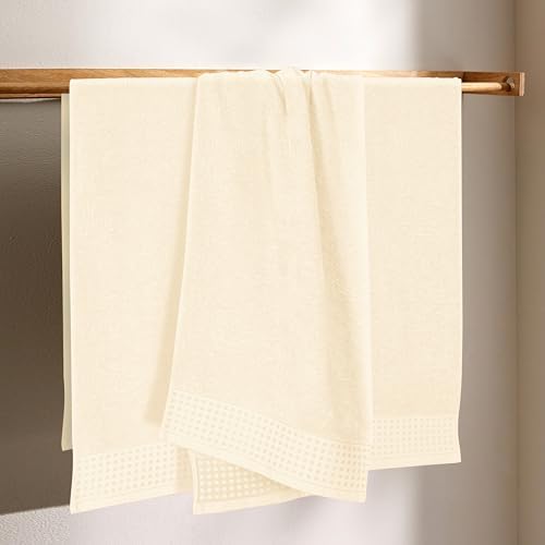 GLAMBURG Ultra Soft 4 Pack Oversized Bath Towel Set 27x54 inches, 100% Cotton Bath Towels, Highly Absorbant Compact Quickdry & Lightweight Towel, Ideal for Gym Travel Camp Pool - Ivory
