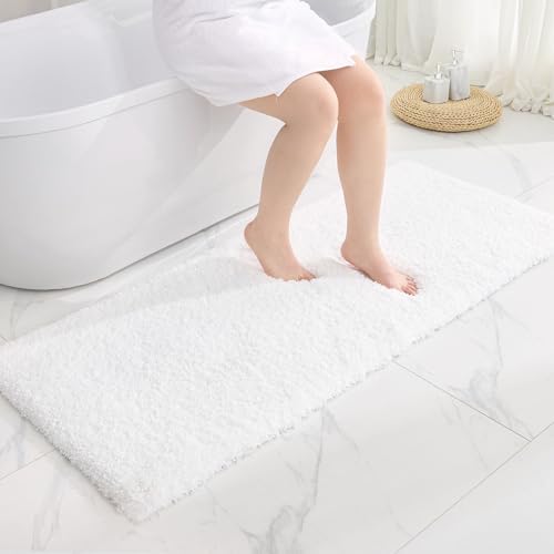 Disolla White Bathrom Runner Rug 24x70 - Extra Large Soft Plush Bath Mat, Thick Long Non-Slip Shaggy Floor Mat, Ultra-Absorbent for Master Bathroom Vanity
