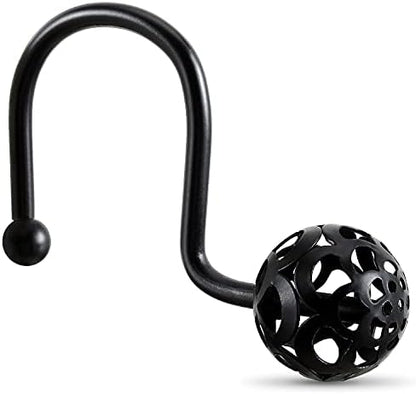 Chictie Black Shower Curtain Hooks Rings - Oil Rubbed Decorative Shower Curtain Hooks,Set of 12 Metal Rustproof Shower Hangers Rings for Bathroom Curtains Rods Hollow Ball Design