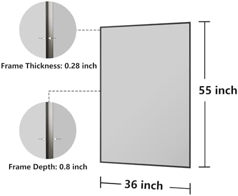 Bathroom Mirror 36"x55" Matte Black Rectangle Bathroom Wall Mirror for Over Sink, Modern Large Vanity Mirror, HD Tempered Glass, Anti-Rust Aluminum Alloy Frame, for Living Room, Bedroom, Entryway