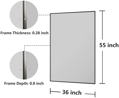 Bathroom Mirror 36"x55" Matte Black Rectangle Bathroom Wall Mirror for Over Sink, Modern Large Vanity Mirror, HD Tempered Glass, Anti-Rust Aluminum Alloy Frame, for Living Room, Bedroom, Entryway