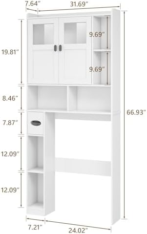 Vabches Over The Toilet Storage Cabinet with Doors and Shelves, White