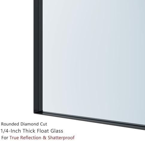 VocalStar Black Bathroom Mirror for Wall, 28 x 40 Inch Square Corner Rectangle Metal Framed Bathroom Vanity Mirror Modern Farmhouse, 1/4-inch Shatterproof Glass | Ultra-Flush Hanging