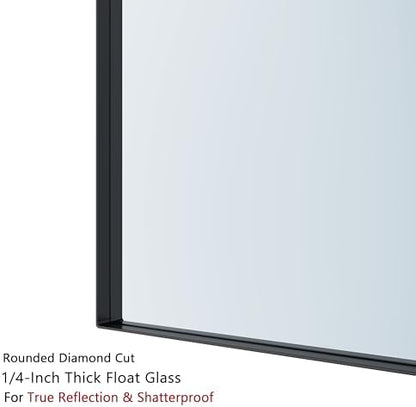 VocalStar Black Bathroom Mirror for Wall, 28 x 40 Inch Square Corner Rectangle Metal Framed Bathroom Vanity Mirror Modern Farmhouse, 1/4-inch Shatterproof Glass | Ultra-Flush Hanging