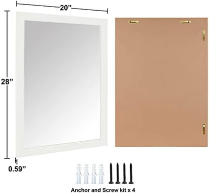 Bathroom Mirror for Over Sink 28x20 Inch Rectangular Wall Mirror, White