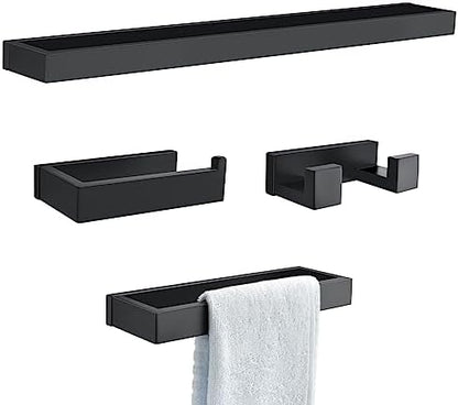 Black Towel Bar Set, 4-Pieces Bathroom Hardware Set Modern Bathroom Towel Holder Set SUS304 Stainless Steel Wall Mounted Towel Rack Set,23.6 Inch