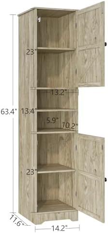 Viaozutis Tall Bathroom Storage Cabinet, Slim Freestanding Cabinet with Adjustable Shelves, Vertical Storage Organizer for Small Bathrooms, Toilet Paper & Daily Essentials Storage Gray