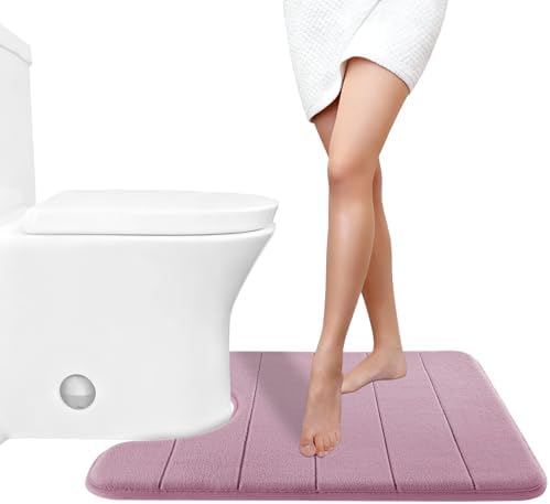 Yimobra Memory Foam Toilet Bath Mat U-Shaped, 24 X 20 Inches,Soft and Comfortable, Super Water Absorption, Non-Slip, Machine Wash and Easier to Dry for Bathroom Commode Contour Rug, Mauve