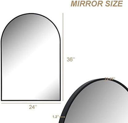 Arched Bathroom Mirror for Wall, 36" x 24" Metal Frame Vanity Mirror, Black