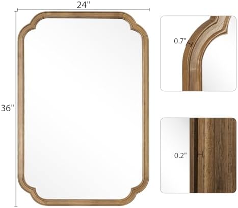 WallBeyond 24" x 36" Rounded Corner Arch Wall Mirror with Wood Frame for Entryway, Living Room or Bedroom Home Decor - Light Woodgrain, Honey-Colored