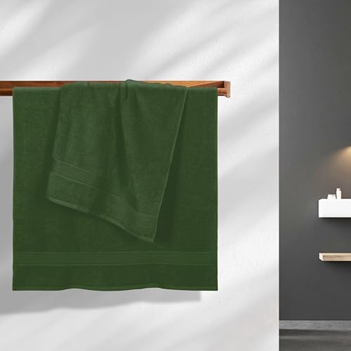 Belizzi Home Cotton 2 Pack Oversized Bath Towel Set 28x55 inches, Large Bath Towels, Ultra Absorbant Compact Quickdry & Lightweight Towel, Ideal for Gym Travel Camp Pool - Olive Green