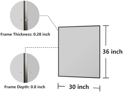 Koonmi Bathroom Mirror for Wall, 30"x36" Black Bathroom Mirror for Over Sink, Shatterproof Tempered Glass Vanity Mirror with Anti-Rust Aluminum Alloy Frame, Hang Horizontally or Vertically