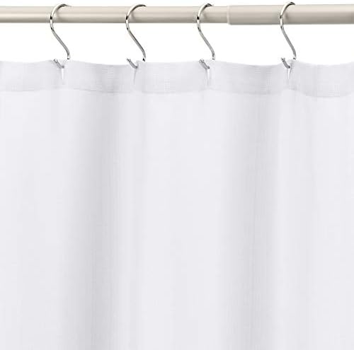 Amazon Basics Linen Style Bathroom Shower Curtain, 100% Polyester, 72" x 72", Bright White