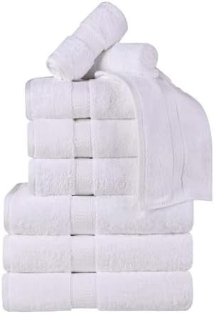 Superior Egyptian Cotton 800 GSM Plush & Absorbent, 9 Piece Set, White