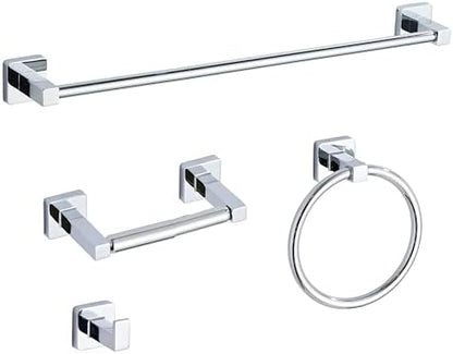 Chrome Bathroom Hardware Set 4 Pieces,Bathroom Accessories Set Stainless Steel Wall Mounted, Hand Towel Bar, Towel Ring, Robe Towel Hooks,Toilet Paper Holder,Towel Bar Set, 23.6 Inch