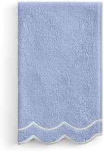 Peri Home 100% Cotton Hand Towel, 16" x 27", Blue with White Scallop, 1-Pc