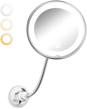 10x Magnifying Mirror with Light,Gooseneck Travel Make up Mirror 3 Lighting