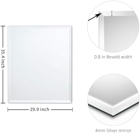 30x36 Inch Bathroom Mirrors for Over Sink, Frameless Mirrors for Wall