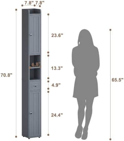 ChooChoo Narrow Bathroom Storage Cabinet with Adjustable Shelves and Drawer