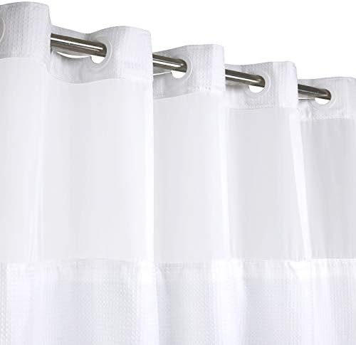 RiverDream Heavyweight Waffle No Hook Shower Curtain with Liner,White,71x86