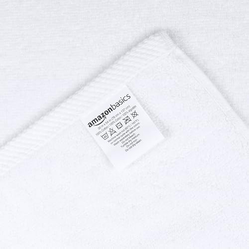 Amazon Basics 100% Cotton Soft Quick-Dry 8-Piece Towel Set, Bath Towels, Hand Towels, Washcloths, White, Compact & Lightweight (Pack of 6)