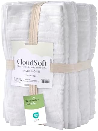 SKL Home CloudSoft Bath Towel Set, 6-Piece, 100% Cotton Luxury, White