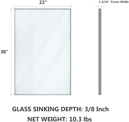 VocalStar 22 x 30 Inch Silver Bathroom Mirror for Wall, Square Corner Rectangle Nickel Metal Framed Bathroom Vanity Mirrors, 1/4-inch Shatterproof Glass | Ultra-Flush Hanging