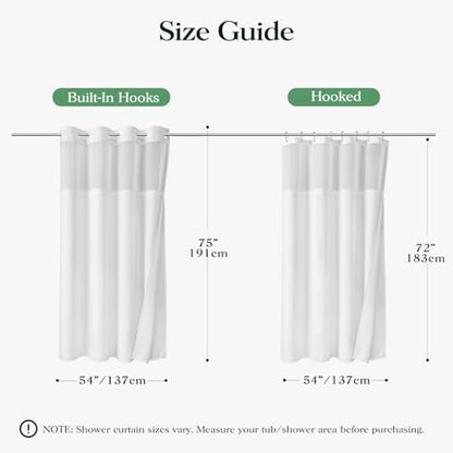 Dynamene White Hook Free Waffle Shower Curtain & Snap-in Fabric Liner,54x75