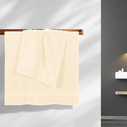 Belizzi Home Cotton 2 Pack Oversized Bath Towel Set 28x55 inches, Large Bath Towels, Ultra Absorbant Compact Quickdry & Lightweight Towel, Ideal for Gym Travel Camp Pool - Ivory