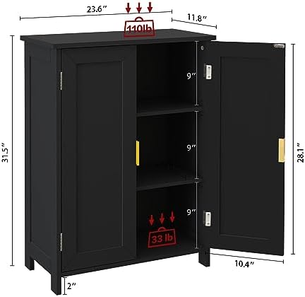 TaoHFE Black Bathroom Storage Cabinet,Bathroom Cabinets Freestanding