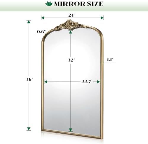 Vintage Gold Mirror, 24"x36" Antique Gold Bathroom Arched Mirrors