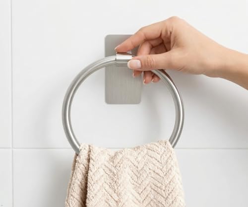 STWWO Brushed Nickel Towel Ring, Hand Towel Holder for Bathroom, 2 Pack