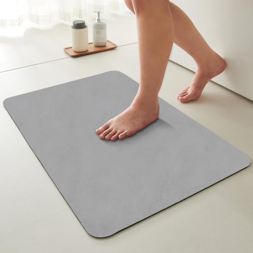 TYUU Thin Bath Mat, Small Bathroom Rugs Non Slip Washable, 20x30 Light Grey