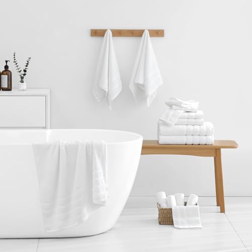 8-Piece Bath Towels Set, 100% Cotton Thick Soft Highly Absorbent Durable, Quick Dry, Bathroom Towels Set (2 Bath Towels, 2 Hand Towels, 4 Washcloths) - Perfect for Daily Use