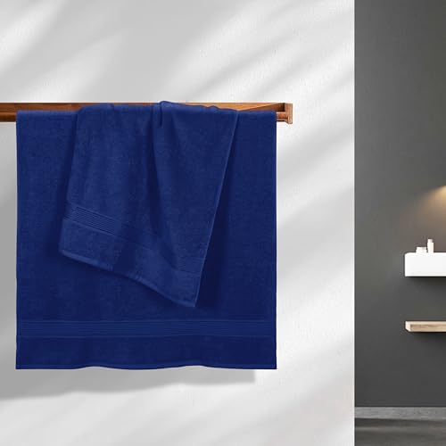 Belizzi Home Cotton 2 Pack Oversized Bath Towel Set 28x55 inches, Large Bath Towels, Ultra Absorbant Compact Quickdry & Lightweight Towel, Ideal for Gym Travel Camp Pool - Navy Blue
