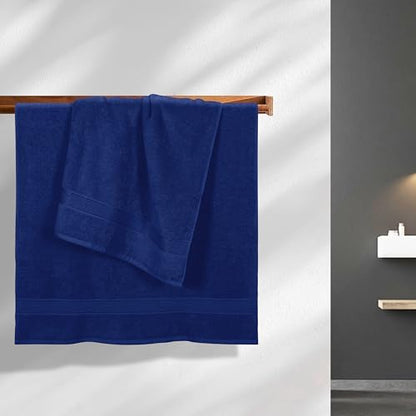 Belizzi Home Cotton 2 Pack Oversized Bath Towel Set 28x55 inches, Large Bath Towels, Ultra Absorbant Compact Quickdry & Lightweight Towel, Ideal for Gym Travel Camp Pool - Navy Blue