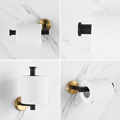 Bathroom Hardware Set Black and Gold，Towel Bar Set Including 2pcs 16inch Towel Bars, 2pcs Toilet Paper Holders, 2pcs Towel Rings and 4pcs Robe Towel Hooks