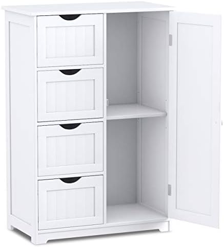 Giantex Bathroom Storage Cabinet with Drawers - 4 Drawer Storage Organizer w/Cupboard, Adjustable Shelf, Anti-Toppling Device, Entryway Storage Unit Console Table, Bathroom Floor Cabinet (White)