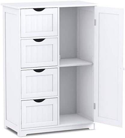 Giantex Bathroom Storage Cabinet with Drawers - 4 Drawer Storage Organizer w/Cupboard, Adjustable Shelf, Anti-Toppling Device, Entryway Storage Unit Console Table, Bathroom Floor Cabinet (White)
