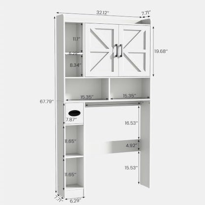 Vabches Over The Toilet Storage Cabinet with 2 Barn Doors, White