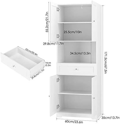 HIFIT Tall Bathroom Storage Cabinet with Drawer, Modern Linen Cabinet,White