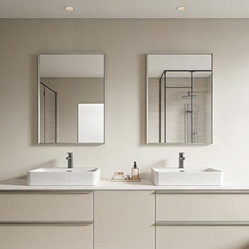 Bathroom Mirror for Wall, 30x20 Inch Framed Vanity Mirror Brushed Nickel