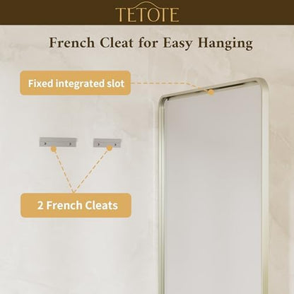 TETOTE Brushed Nickel Vanity Mirror for Bathroom 60 x 30 Beveled Edge Tempered Glass, Rounded Corner Rectangle Wall Mirror for Modern Bathroom, Living Room, Bedroom, Entryway